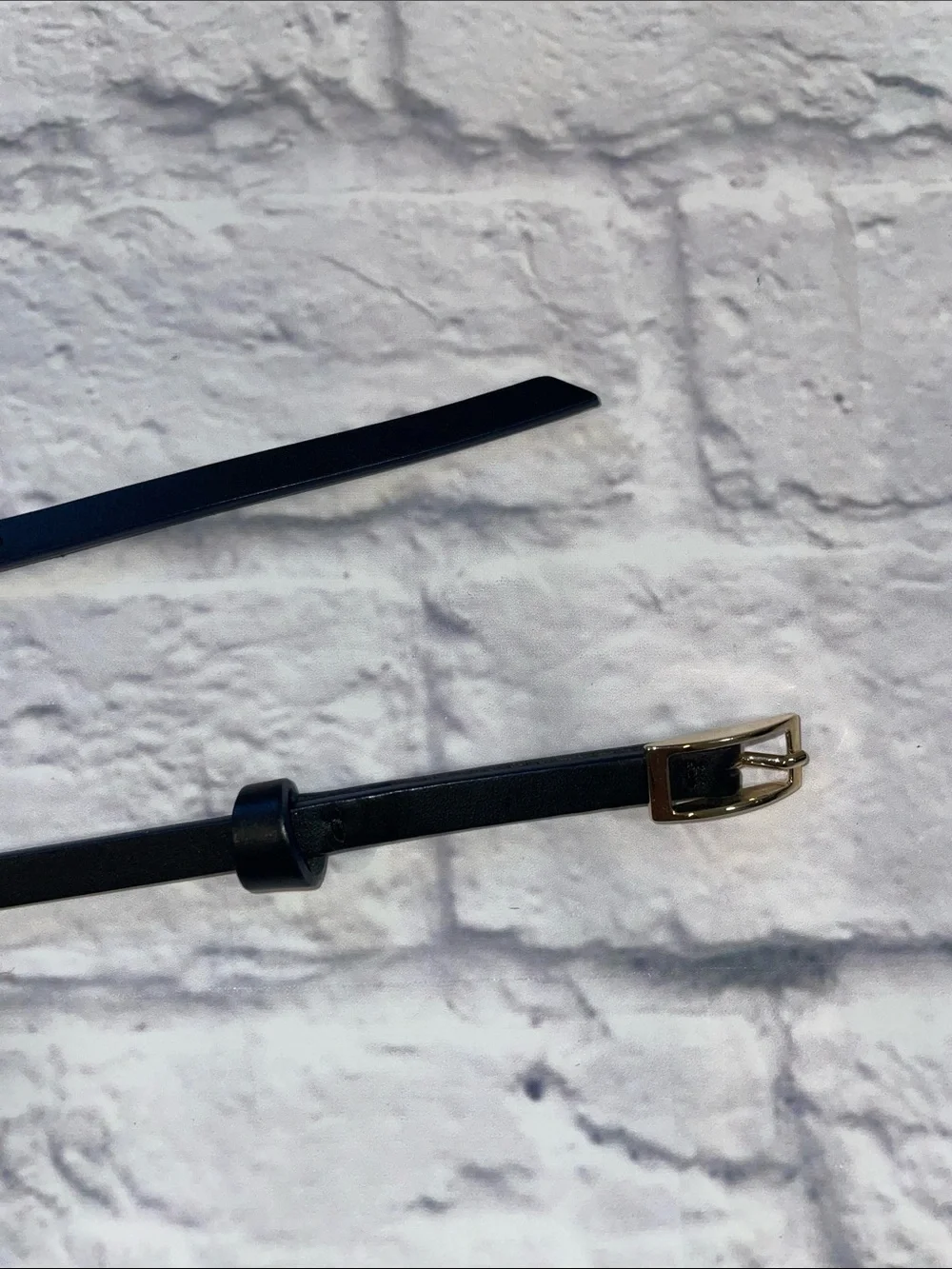 MM Lafleur BLACK Thin Leather Belt with Gold Buckle - LARGE